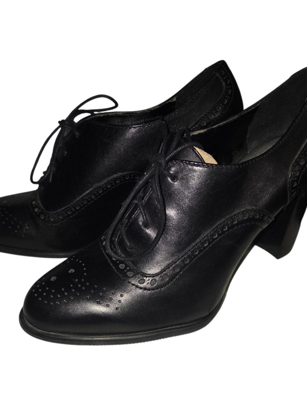 NWOT Franco Sarto Bridget Black Leather Heeled Oxfords 9.5 - Picture 2 of 9